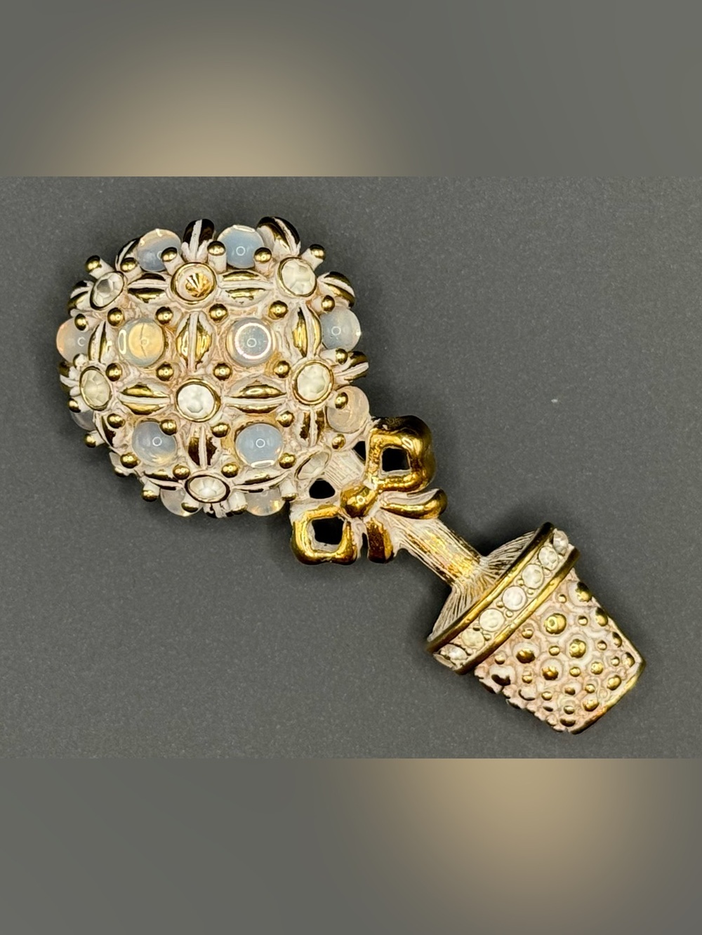 Gold-Tone Floral Drop Brooch with Opalescent Accents